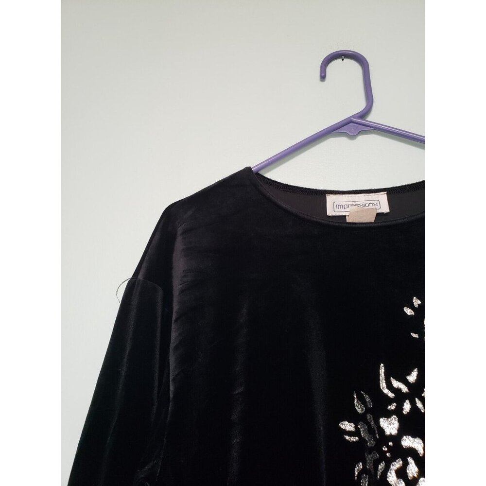 Vtg Y2K Impressions of California Womens S Black Velour Tunic Silver Glitter - Picture 4 of 5